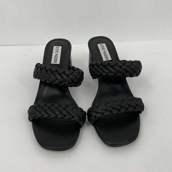 Steve Madden Infused slide sandals black braided double strap chunky heel shoe 8 - Picture 3 of 6